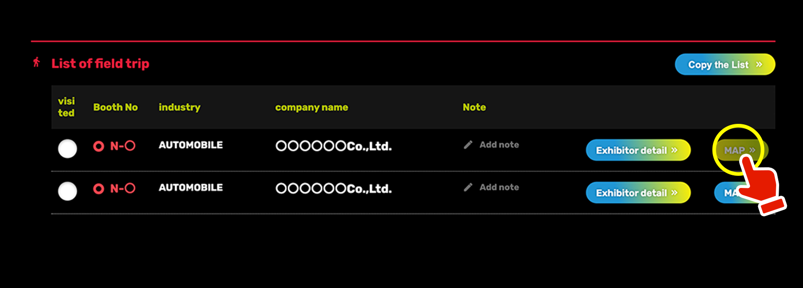 Visit list